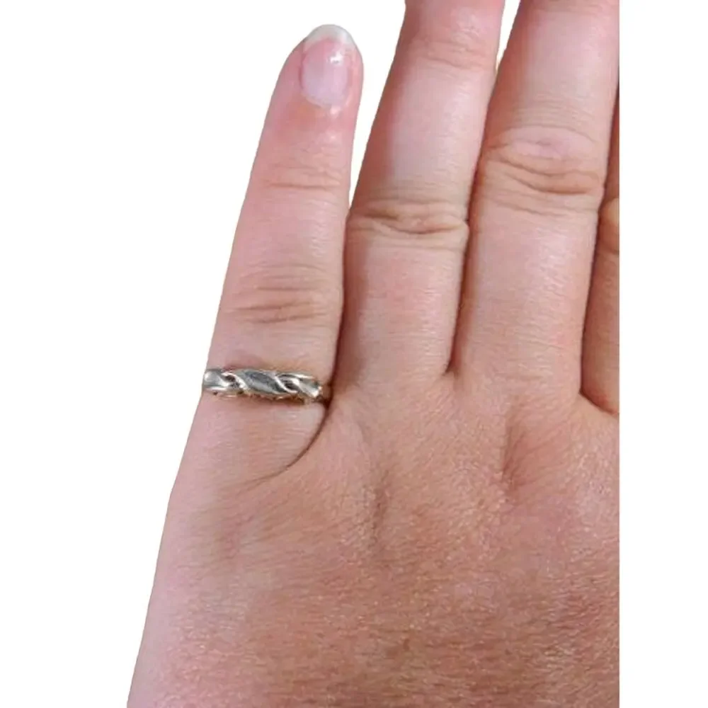 Vintage Wedding Band, 14k Yellow and White Gold Art Nouveau Wedding Ring Size 6